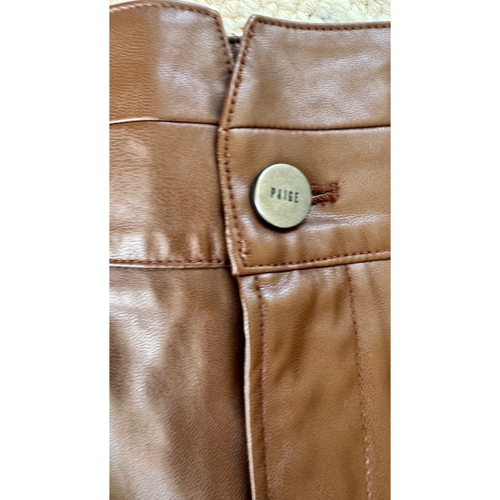 Paige High Rise Pleated Mayslie Jogger Pants, Faux Leather Cognac, Size 10, NEW - Picture 8 of 9